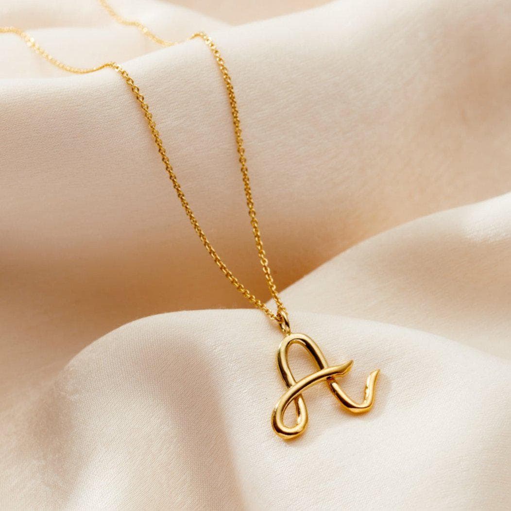Large Sterling Silver Initial Necklace: Handmade Letter Pendant