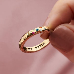 Diamond & Birthstone Confetti Personalised 9ct Gold Wedding Ring  | handmade | gift for women | for her | wedding band