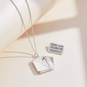 Personalised Little Message Envelope Necklace perfect birthday gift handmade Letter Pendant gift for women Silver Locket Necklace image 7