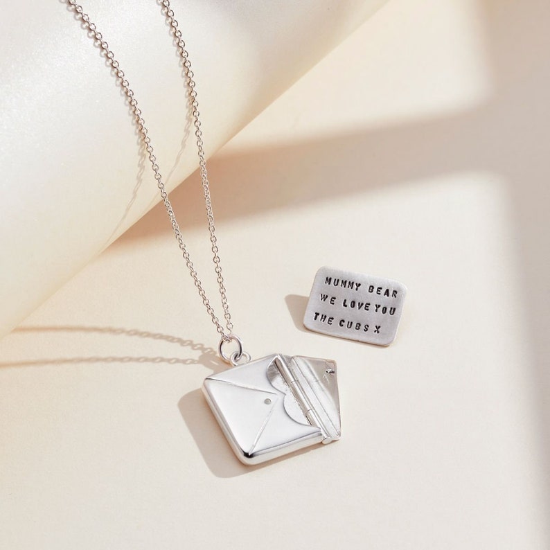 Personalised Little Message Envelope Necklace perfect birthday gift handmade Letter Pendant gift for women Silver Locket Necklace image 7