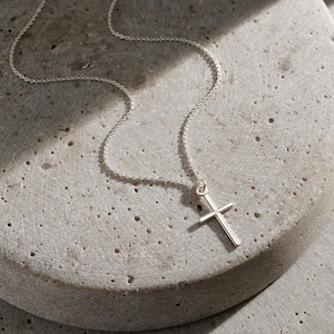 Slim Sterling Silver Cross Pendant Necklace - Handmade Minimalist Jewelry