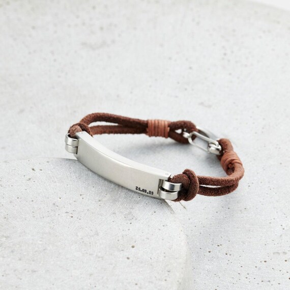Men's Personalised Leather Cord Initial Bracelet birthday gift handmade  gift for men