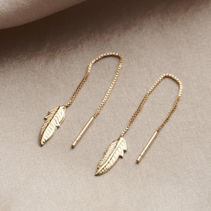 Feather 9ct Gold Pull Through Earrings