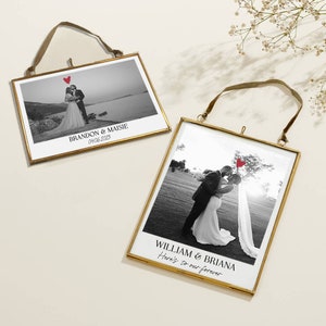 Personalisiertes Hochzeitsfoto mit handgesticktem Herz | Jubiläumsgeschenk | Hand genähter Kunstrahmen