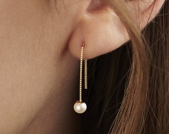 9ct Gold Pearl Thread Through Earrings