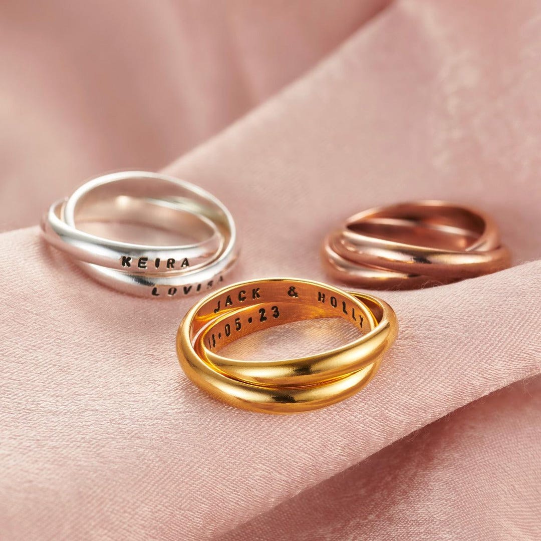 Personalised Two Ring Russian Script Ring | Interlinking Rings ...