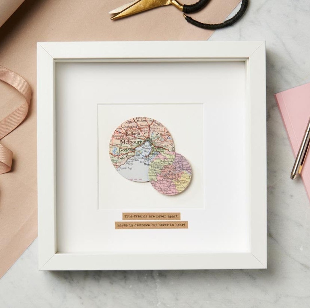 Personalized Double Circle Map Picture: Handmade Vintage Map Art - Etsy