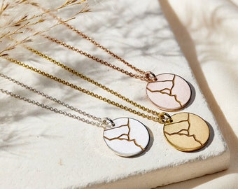 Personalised Kintsugi Disc Necklace | birthday gift | handmade Sterling Silver Necklace | Japanese Kintsugi Charm