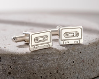Silver Cassette Tape Cufflinks - Handmade Music Gift
