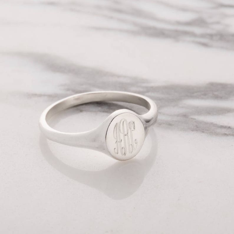Personalised Monogrammed Signet Ring birthday gift Sterling Silver Signet Ring handmade gift for women Modern signet Ring image 6