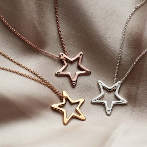 Open Star Pendant Necklace in Sterling Silver, Silver or Open Star Pendant Necklace in Sterling Silver, Silver or