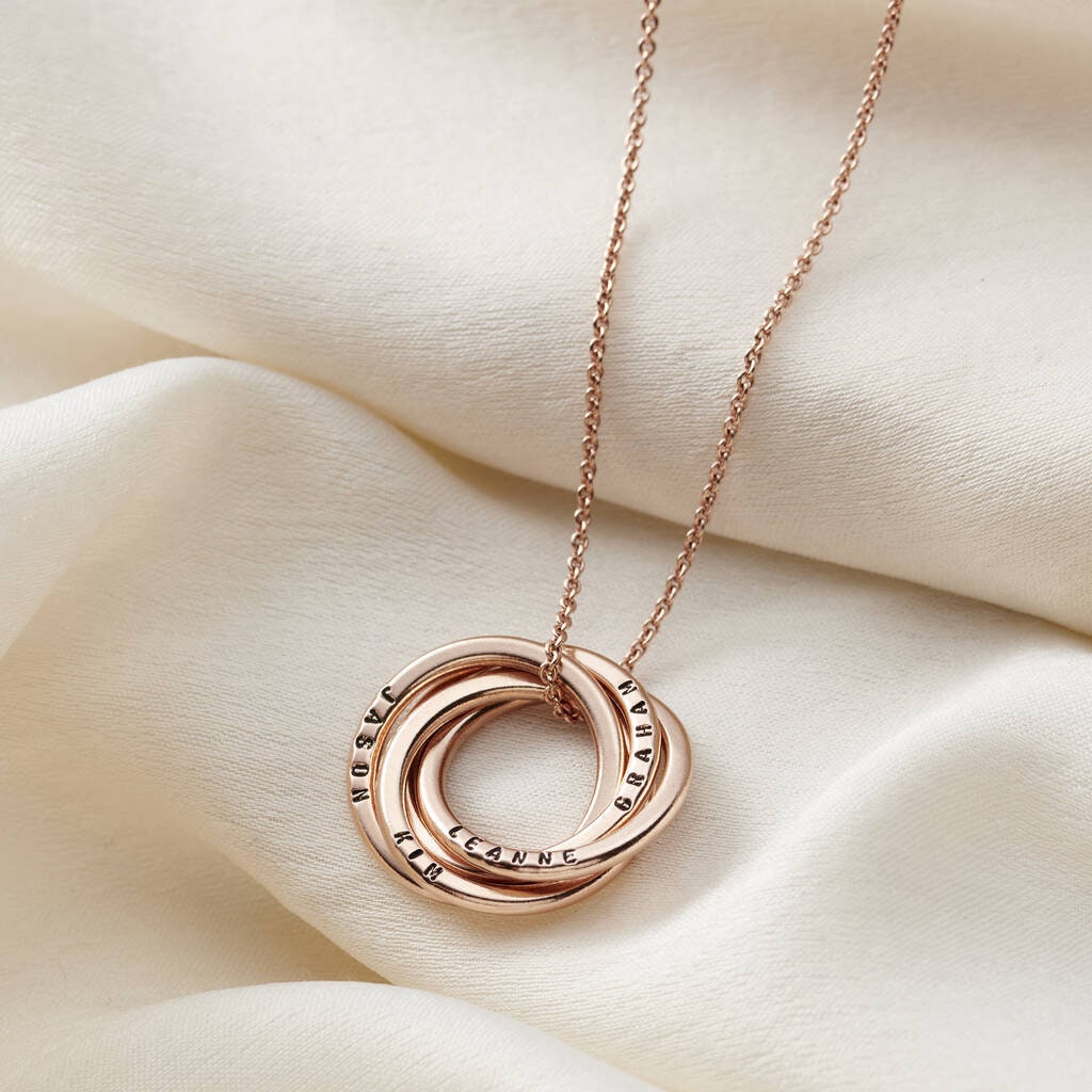 Personalised Four Ring Russian Necklace Handmade Gift for Women New Mom Necklace Intertwined Necklace Personalized Jewelry Etsy