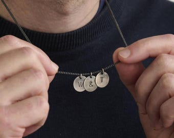 Personalised Oxidised Sterling Silver Men's Initial Disc Necklace