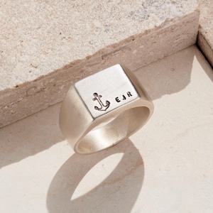 Men&#39;s Personalised Anchor Signet Ring | Nautical birthday gift | handmade