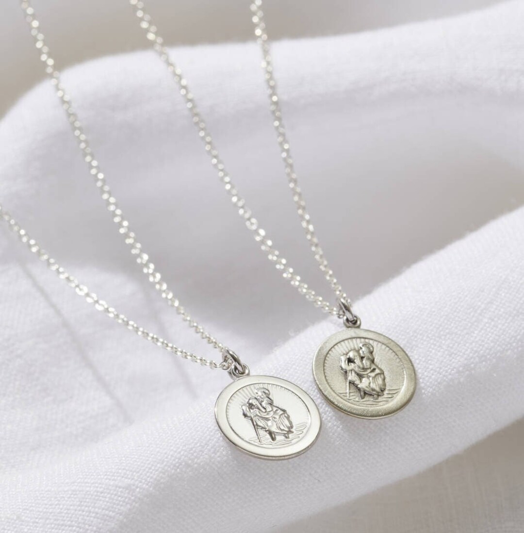 Mini St Christopher Necklace Travel Charm Necklace Sterling Silver Travel Necklace Etsy