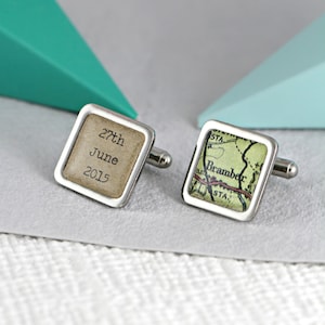 Gepersonaliseerde manchetknopen met vintage kaartbericht|   | verjaardagscadeau | handgemaakt | cadeau van vrouw | Perfect cadeau voor de bruidegom