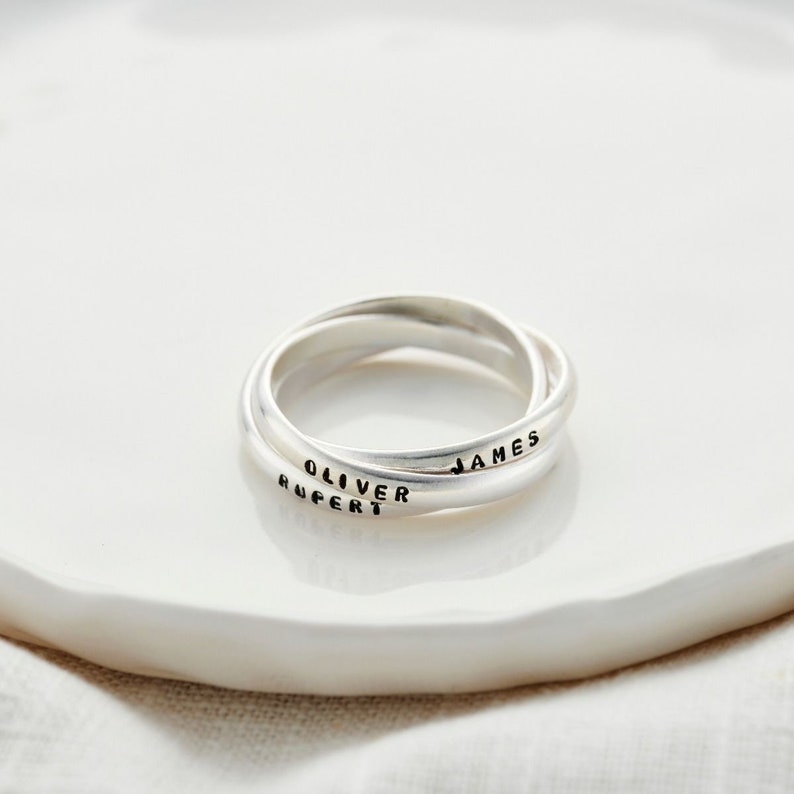 Personalised Russian Script Ring Interlinking Rings Handmade silver ring Birthday gift image 5