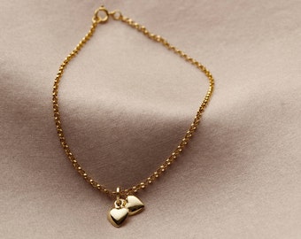 9ct Gold Double Heart Charm Bracelet | handmade | gift for her