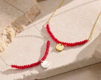 Personalised Red Semi Precious Beaded Necklace