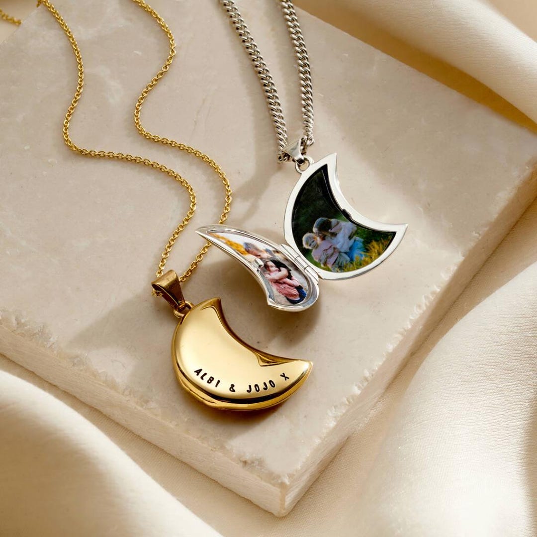 Personalised Crescent Moon Locket Necklace | Handmade Photo Keepsake - Etsy