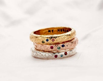 Personalised Textured Confetti Birthstone Ring | birthday gift | handmade | gift for women | Sterling silver birthstone band | Diamond ring