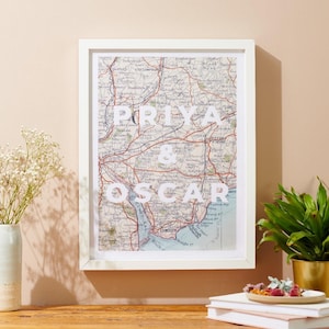 Personalisierte Vintage Karte Besondere Lage Gerahmter Druck