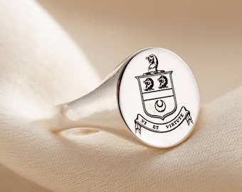 Personalised Family Crest Signet Ring - Handmade Bespoke Chunky Oval Ring