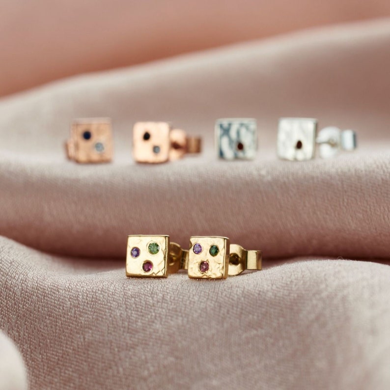 Square Textured Confetti Birthstone Stud Earrings image 3