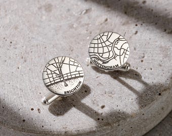 Personalised Sterling Silver Map Cufflinks: Handmade Sterling Silver Travel Gift