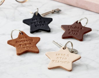 Personalised Leather Star Teacher Keyring|   | birthday gift | handmade | gift for women