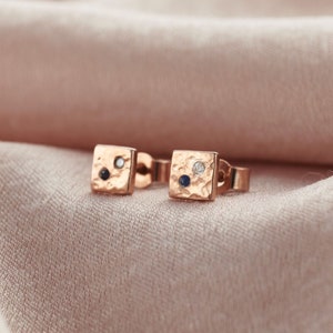 Square Textured Confetti Birthstone Stud Earrings image 4