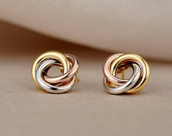 Mixed 9ct Gold Russian Ring Stud Earrings | Interlinking Circle Studs | 9ct Gold Earrings | Anniversary gift