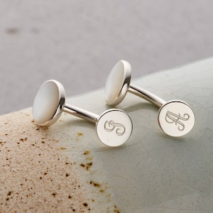 Personalised Mother Of Pearl Cufflinks | birthday gift | handmade sterling silver cuffs | Perfect gift for groom