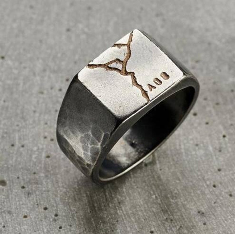 Personalised Chunky Kintsugi Signet Ring perfect birthday gift handmade gift for men Summer jewellery image 2