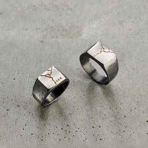 Personalized Sterling Silver Kintsugi Signet Ring | Gold Fill Detail