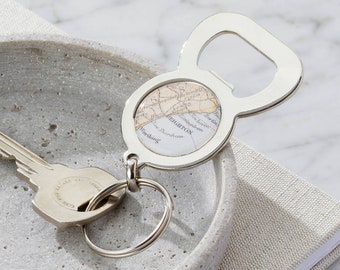 Personalised Vintage Map Bottle Opener Keyring|   | birthday gift | handmade | gift for women