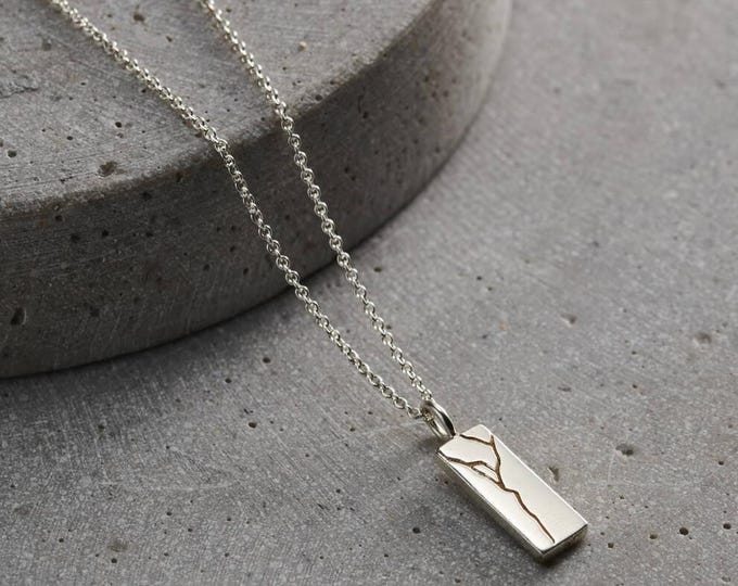 Men's Sterling Silver Kintsugi Necklace | Gold Crack, Personalized Tag