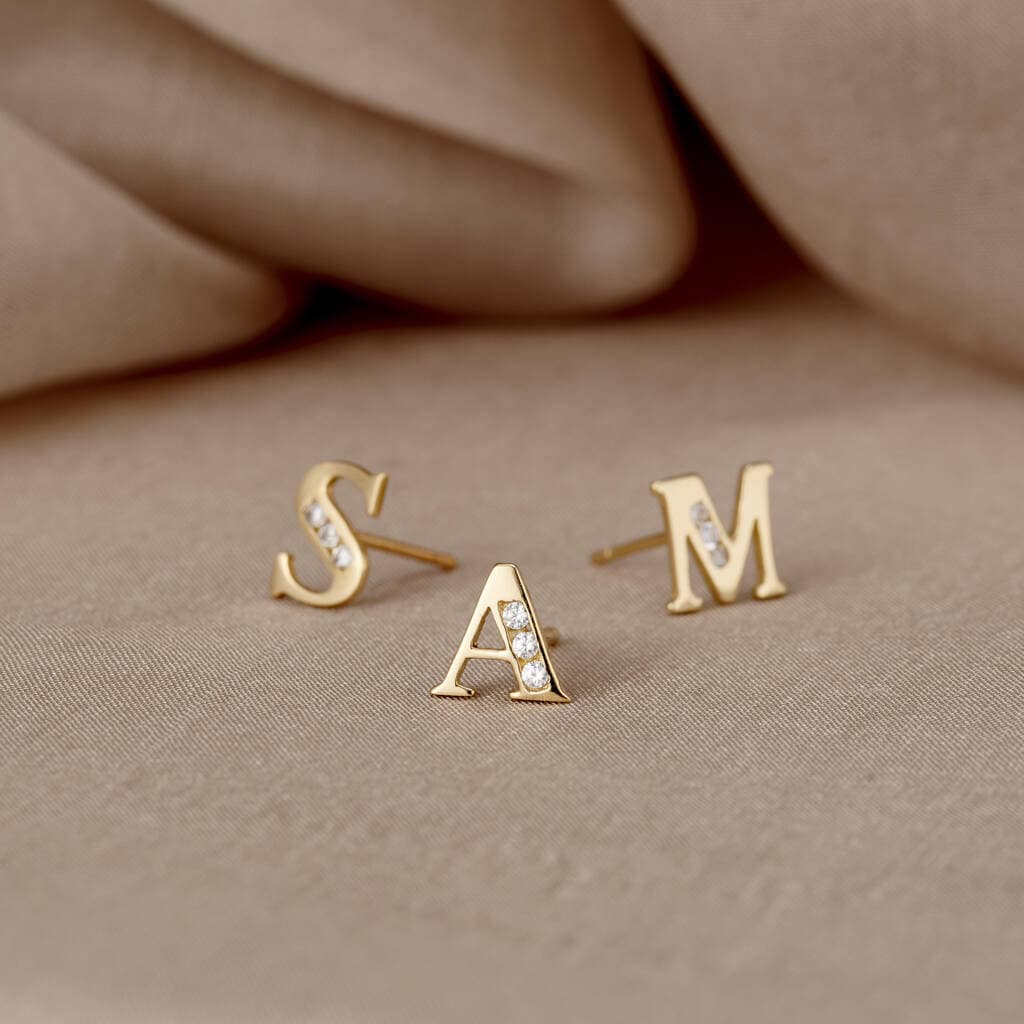 9ct Gold Initial Earrings Etsy