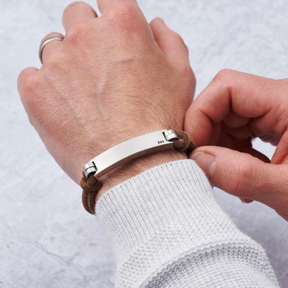 Men's Personalised Leather Cord Initial Bracelet Birthday Gift