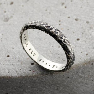 Personalised Mens Textured Script Ring Birthday gift handmade gift for men engraved name ring gift for him image 1