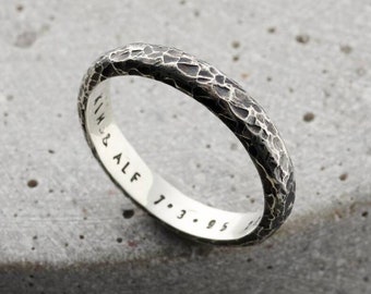 Personalised Men’s Textured Script Ring | Birthday gift | handmade | gift for men | engraved | name ring | gift for him |