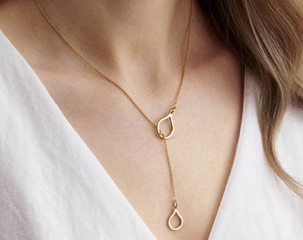 Offenes Tröpfchen personalisierte Lariat Halskette |  Geburtstagsgeschenk | handgemachte | Geschenk für Frauen