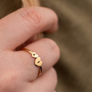 Personalized Sterling Silver Double Heart Ring - Handmade Women's Gift