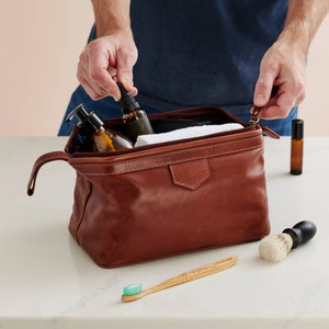 Personalized Leather Wash Bag: Hand Stamped Initial Travel Toiletry Bag