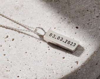 Men’s Personalised Large Silver Tag Necklace | Silver Date Necklace | handmade | great gift for men | Father's day gift