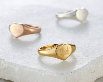 Personalised Engraved Heart Signet Ring | birthday gift | handmade | gift for women