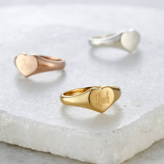 Personalised Engraved Heart Signet Ring Birthday Gift Handmade