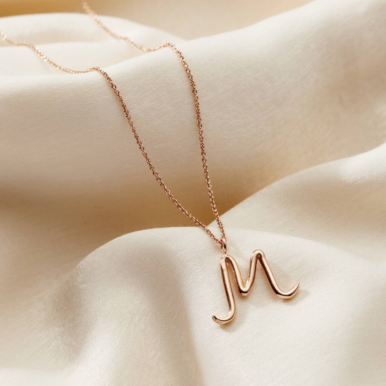 Large Organic Initial Necklace birthday gift handmade Sterling Silver Letter Necklace gift for women image 5