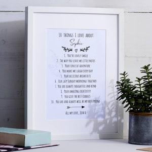 Personalisierte 10 Dinge, die ich an Ihnen liebe Print |  tolles Geschenk zum Geburtstag | handgefertigtes Geschenk | Geschenk für Frauen | tolles Jubiläumsgeschenk