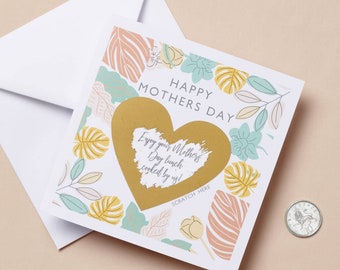 Carte à gratter florale personnalisée pour le cœur de la fête des mères|   | cadeau d’anniversaire parfait | | faits à la main cadeau pour les femmes